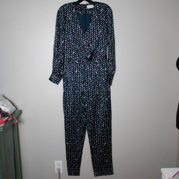 Tanya Taylor Ainsley Silk Surplice Navy Jumpsuit - Picture 4 of 13